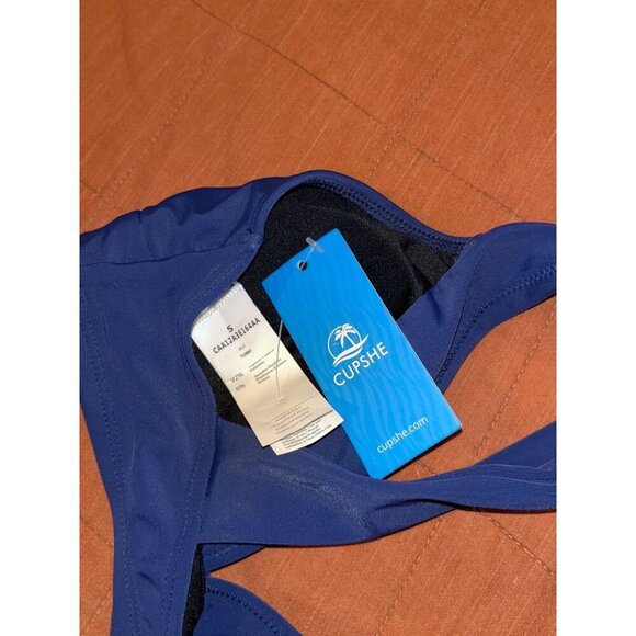 NWT Cupshe Navy Blue Wide adjustable Straps V-Neck Women's Bikini Top Size S - Picture 4 of 5